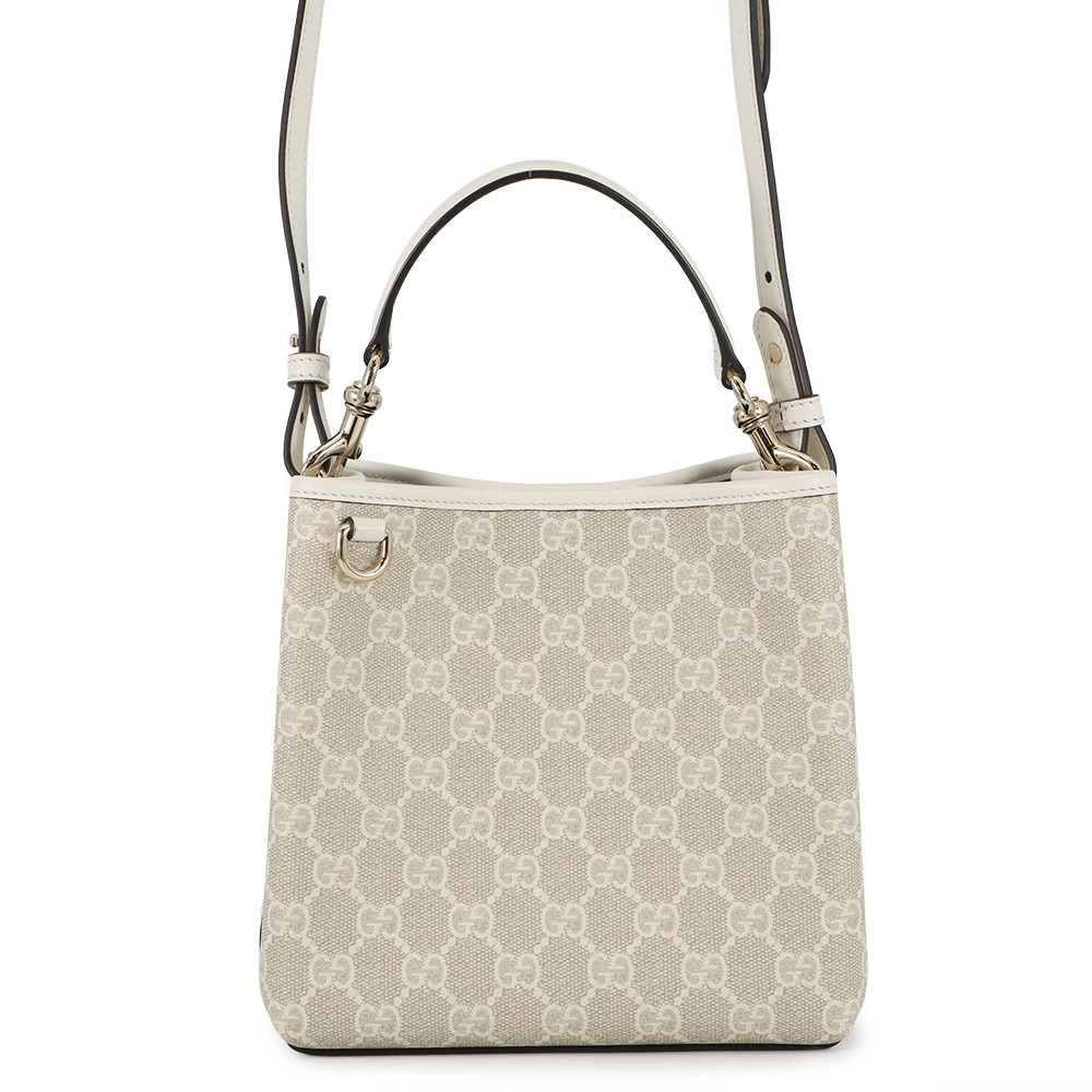 Gucci handbag GG emblem bucket bag leather white